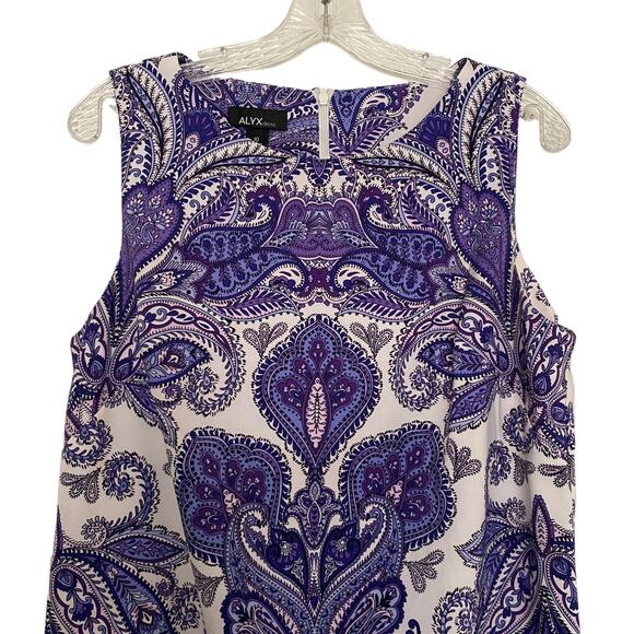 ALYX Women's Size 10 Dress Purple Paisley Sleeveless Back Zip Shift Retro - Picture 2 of 8